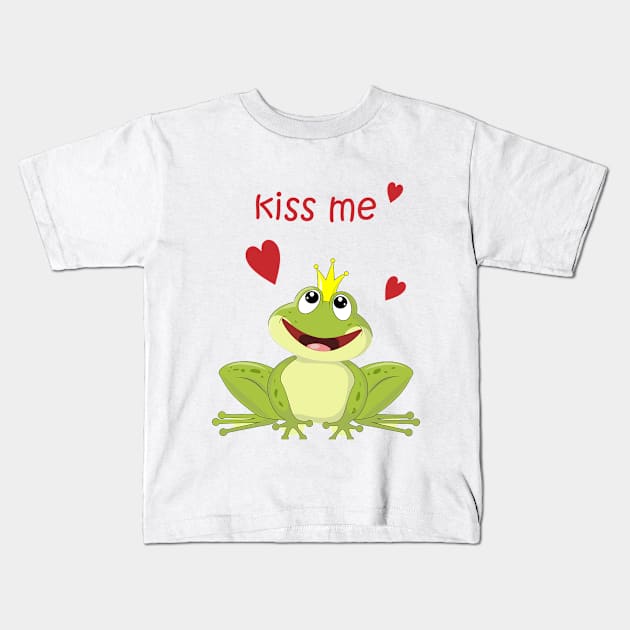 Cute Frog Prince Kiss Me Kids T-Shirt by in_pictures